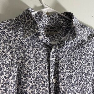 Express Men’s White & Navy Floral Button-Up Shirt large